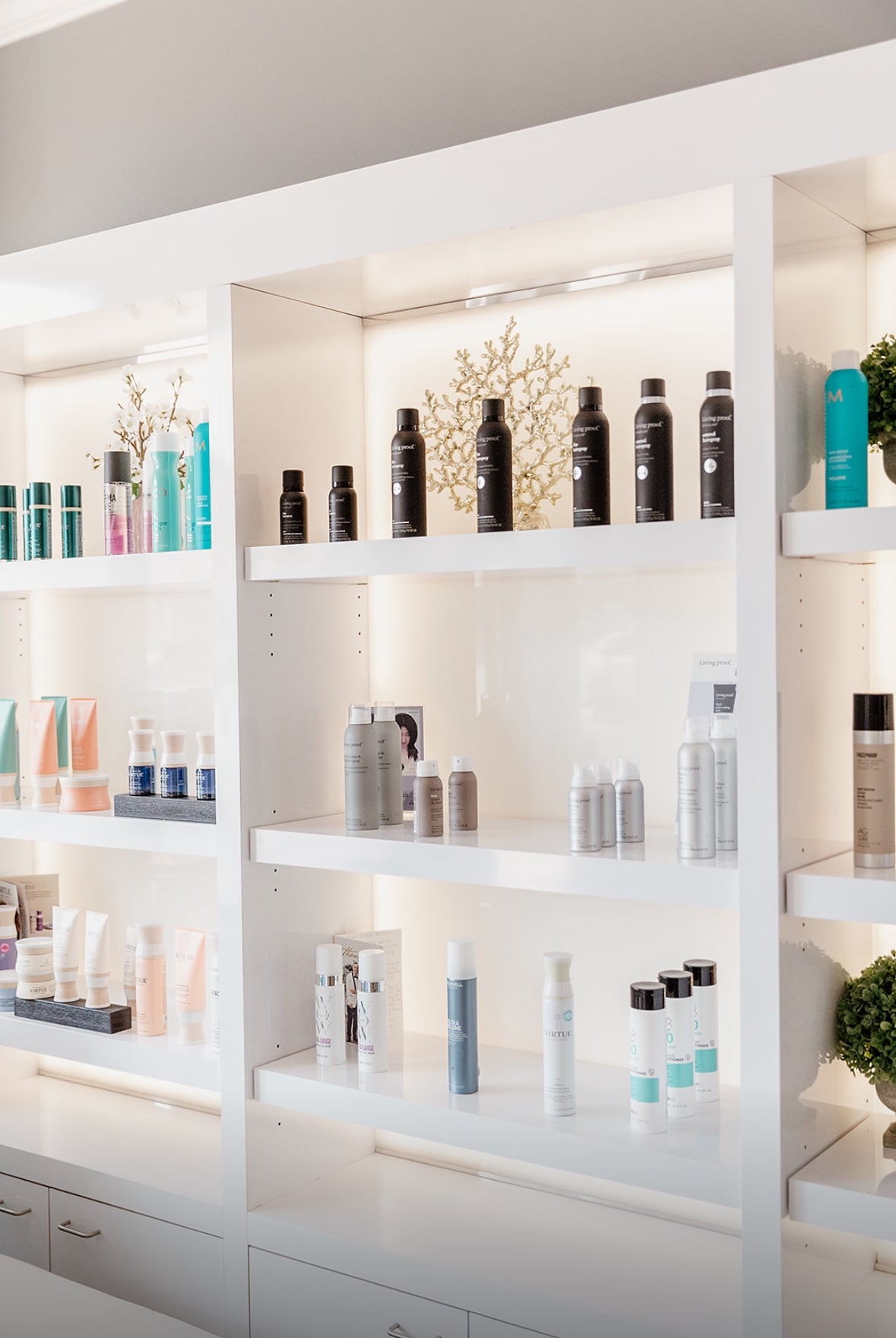 The retail shelf inside Maven Salon, Old Saybrook CT